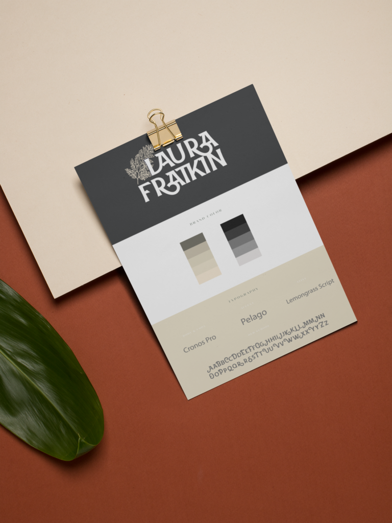 brand identity design sheet for Laura Fratkin