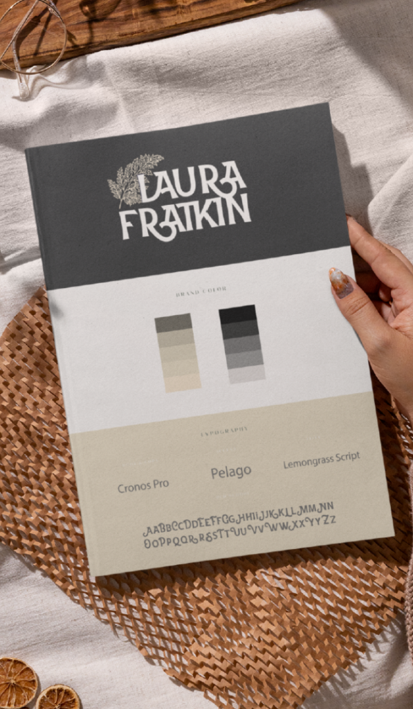 brand identity design sheet for Laura Fratkin