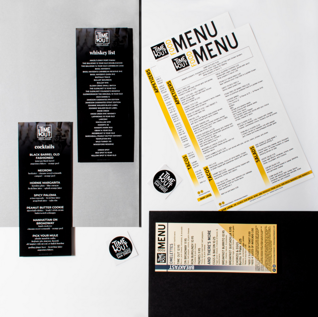 Menu Design for Time Out Sports Tavern